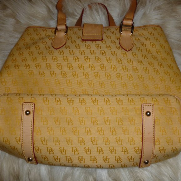 SOLD Dooney & Bourke Signature Canvas Purse-Yellow with Tan Leather - Picture 6 of 11
